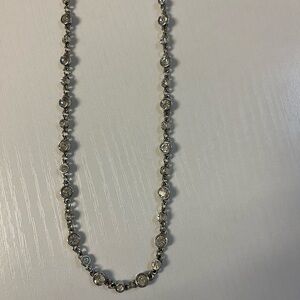 Ann Taylor silver tone long necklace with clear stones